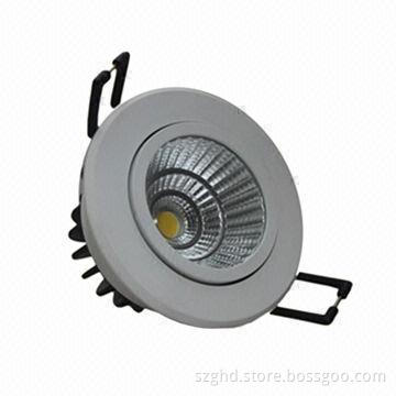 LED COB Downlight, Power is 5.5W, Materials are Aluminum + Glass, Lumen is More Than 380lm.